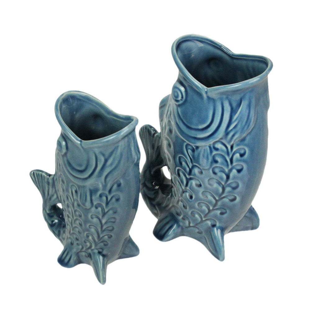 Fish Decorative Vase Set in Glossy Porcelain for Coastal Tabletop Decor
