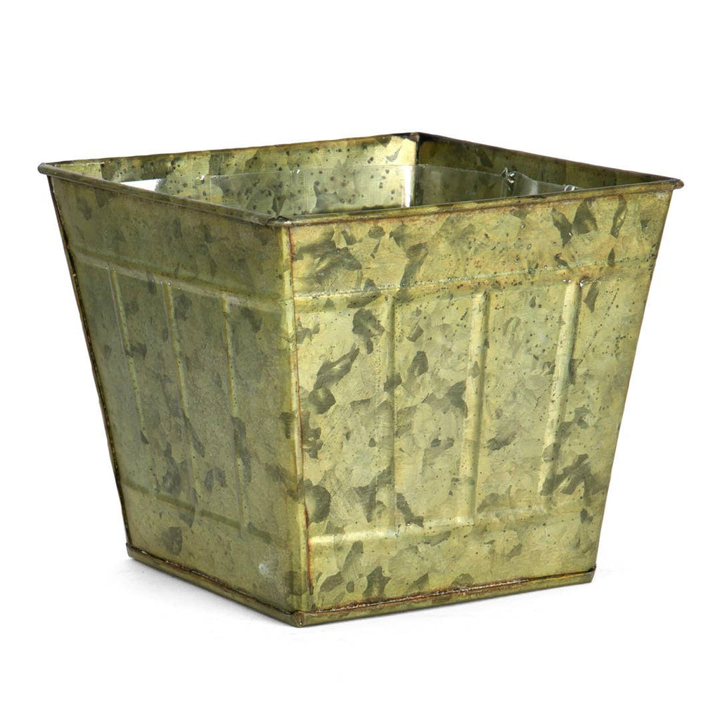 Verdigris Square Tin Planter Pot w/ PVC Liner