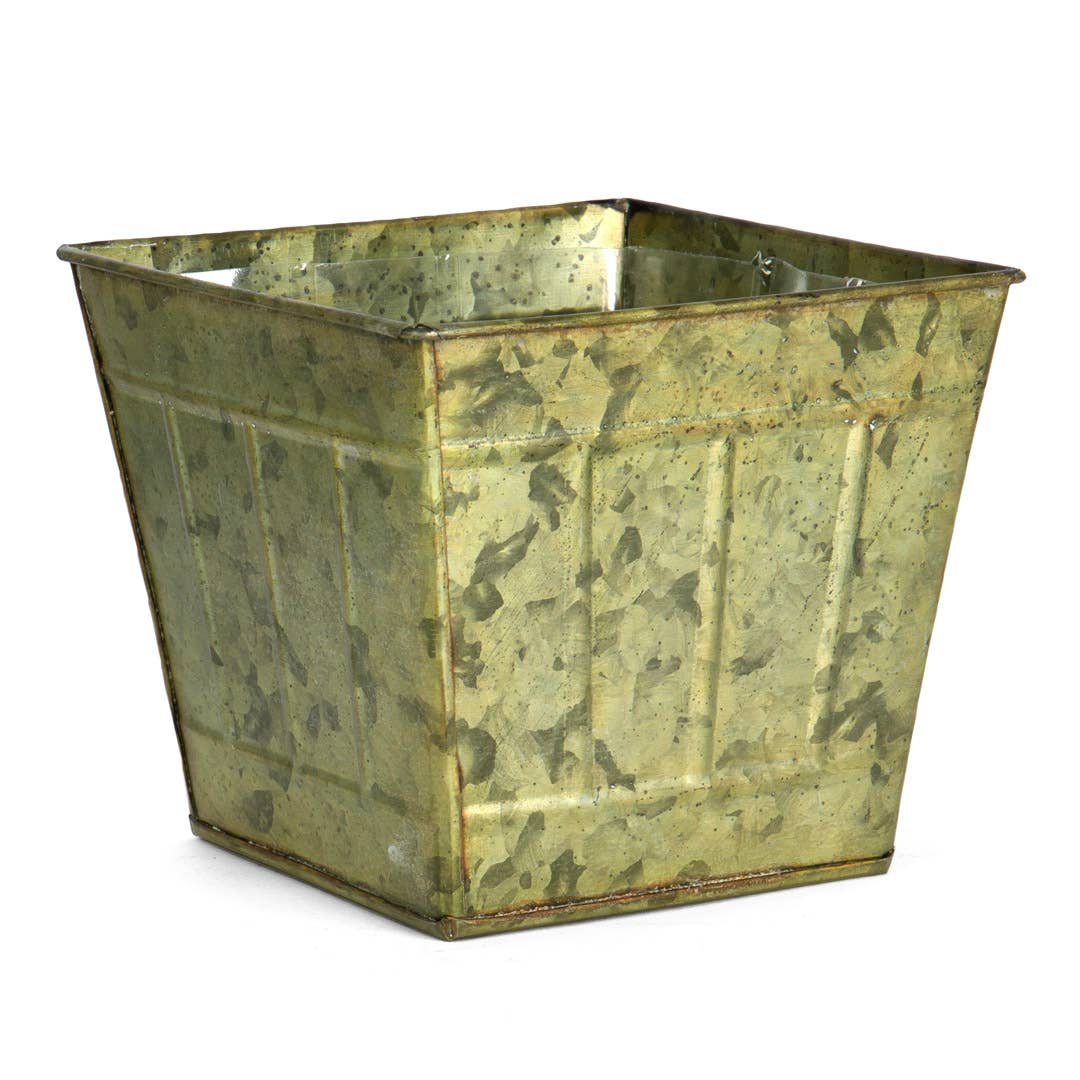 Verdigris Square Tin Planter Pot w/ PVC Liner