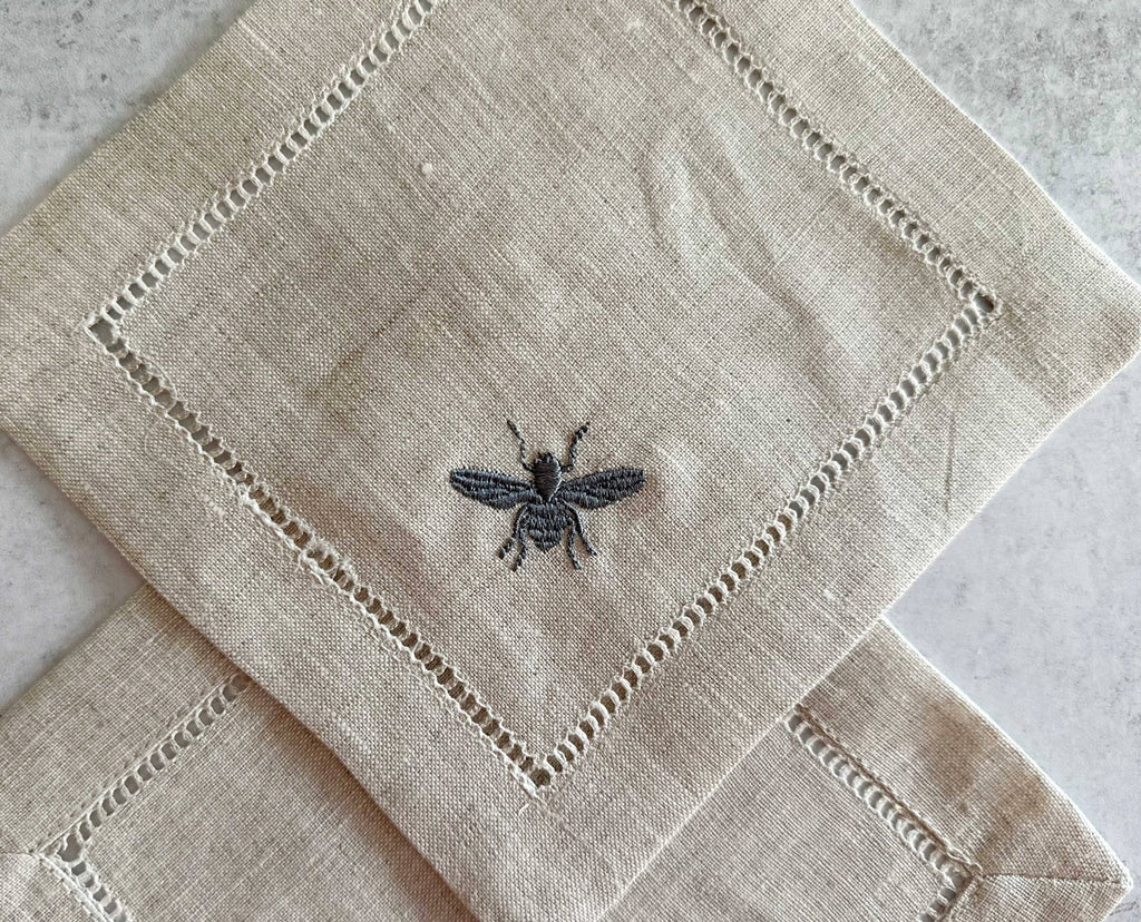 The Busy Bee Linen Cocktail Coasters — Set of Four