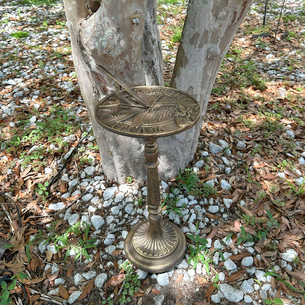 21-Inch Cast Iron Bronze Dragonfly Sundial Garden Décor