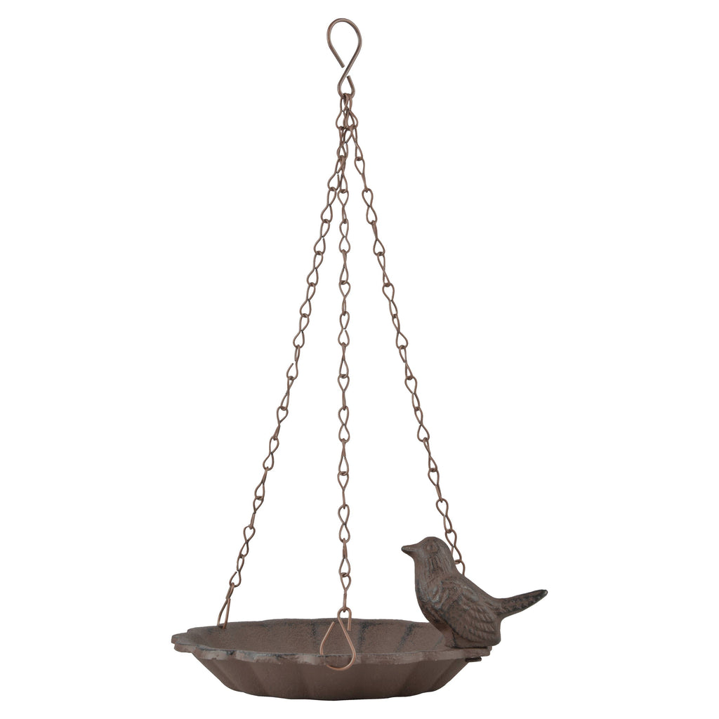 Hanging Bird Bath w/Bird, Cast Iron, Antique Brown