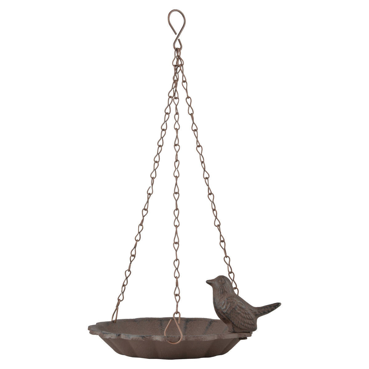 Hanging Bird Bath w/Bird, Cast Iron, Antique Brown