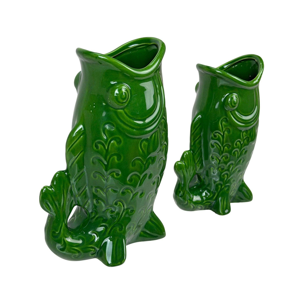 Fish Decorative Vase Set in Glossy Porcelain for Coastal Tabletop Decor