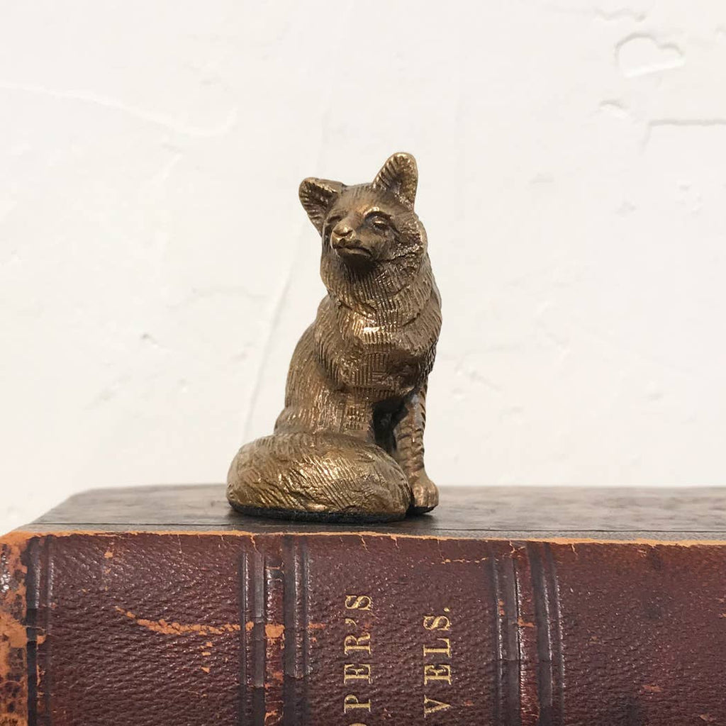 Antiqued Solid Brass Sitting Fox | Tabletop Decor