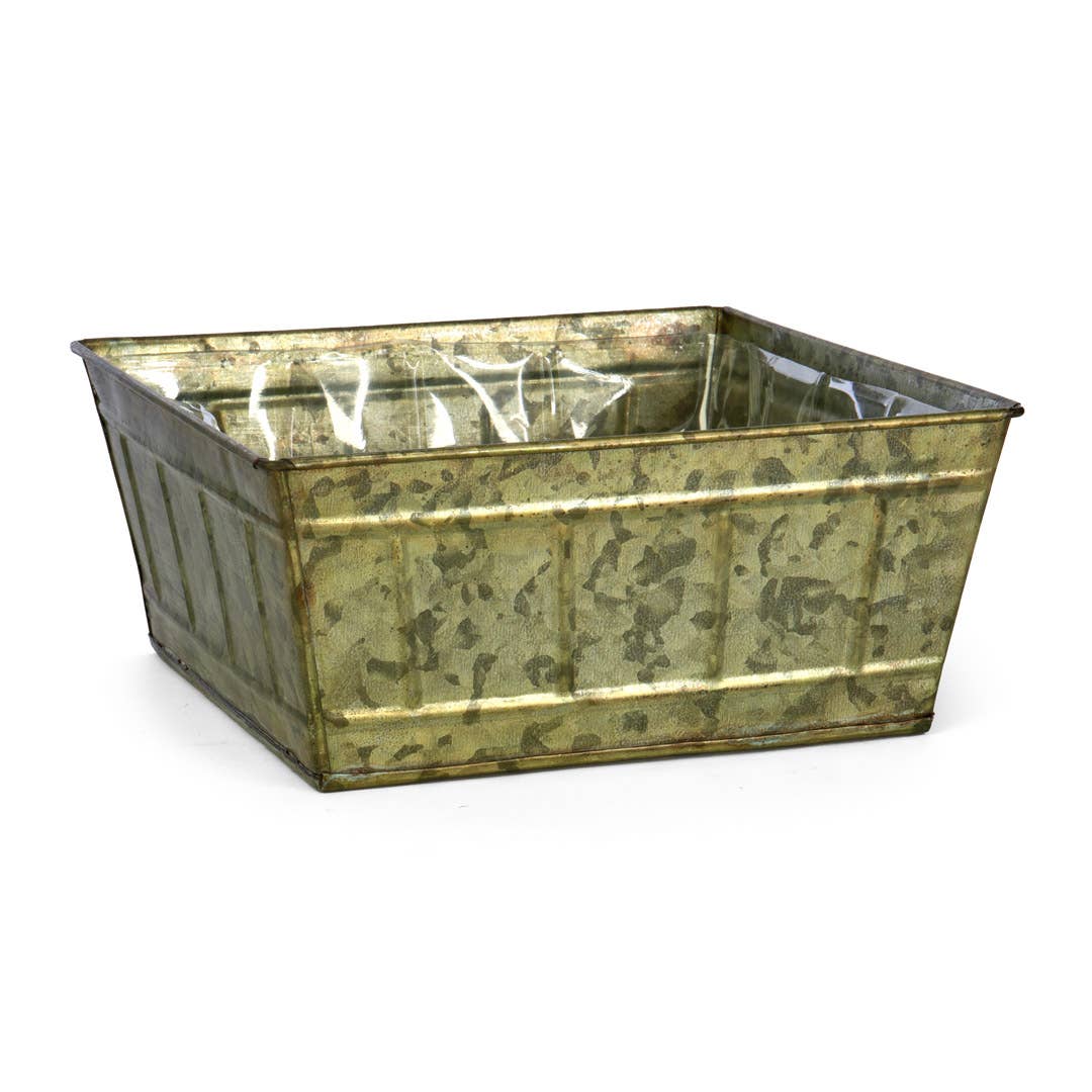 SQ TIN VERDIGRIS PLANTER