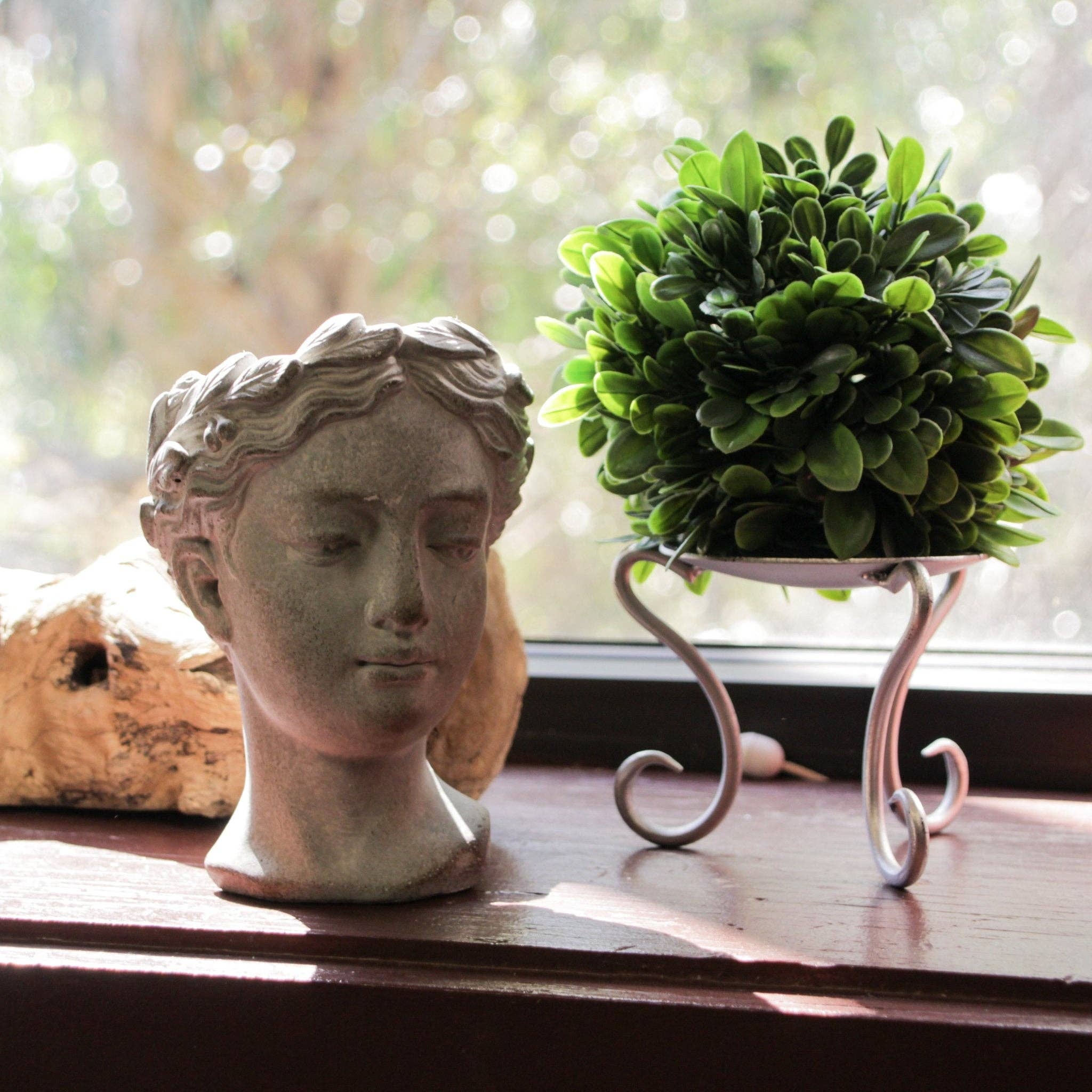 Weathered Gray Greek Lady Wall Mount Cement Planter 6 Inches