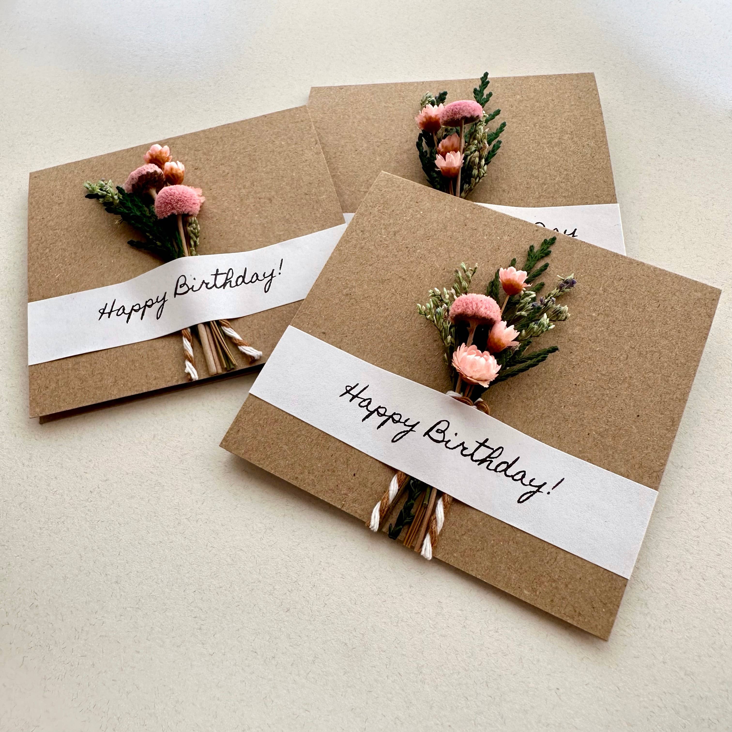 Happy Birthday Mini Pink Dried Floral Bouquet Card