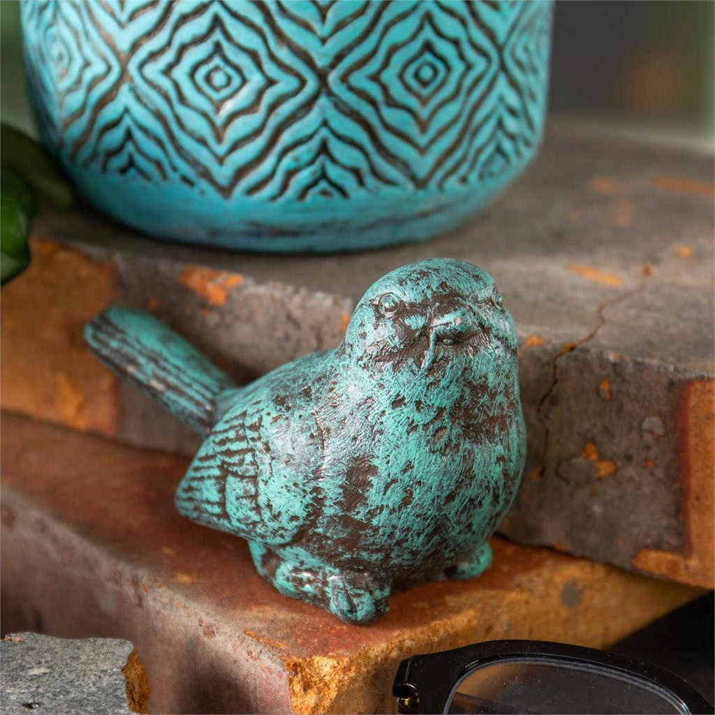 Turquoise Distressed Cement Bird Figurine