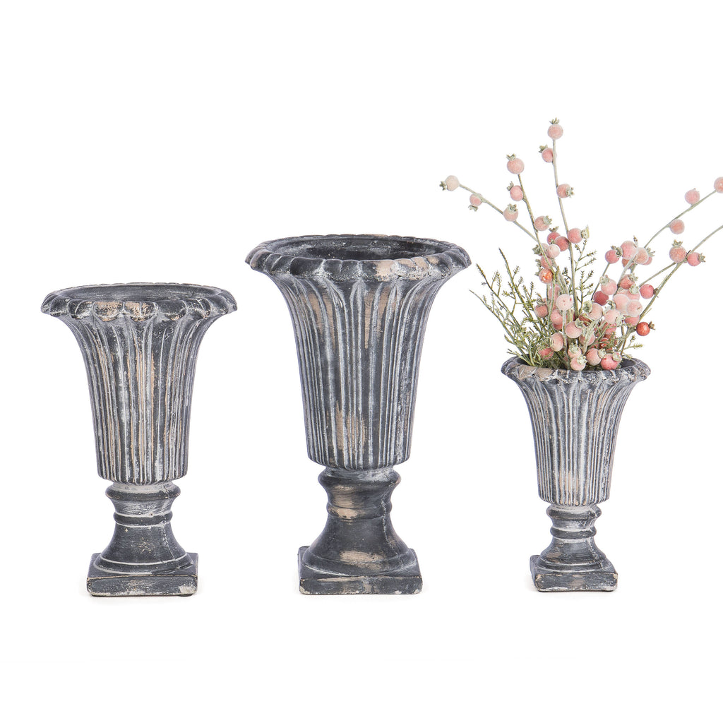 Round Cement Fluted Urn 6.25"D