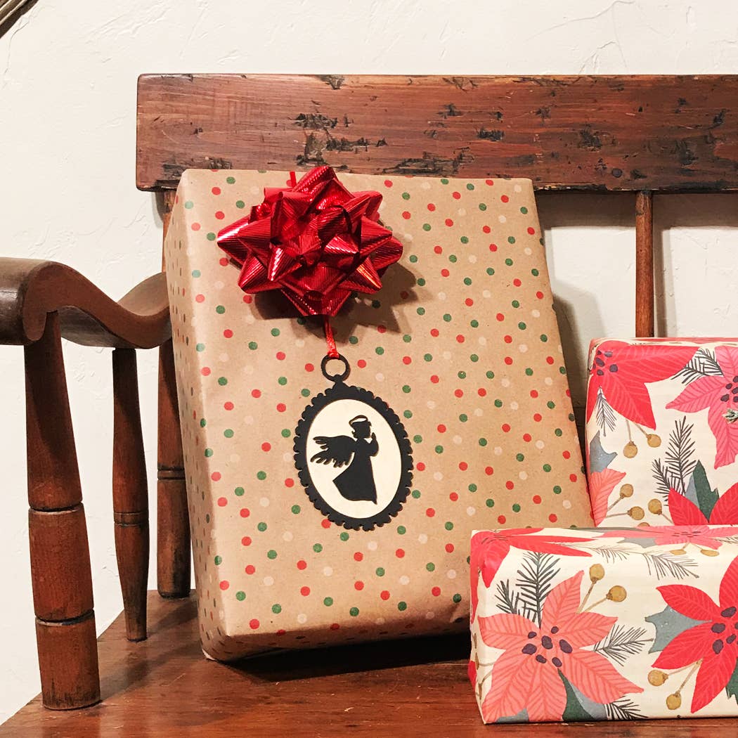 Set of 5 Christmas Silhouette Ornaments A w/ Red Ribbon