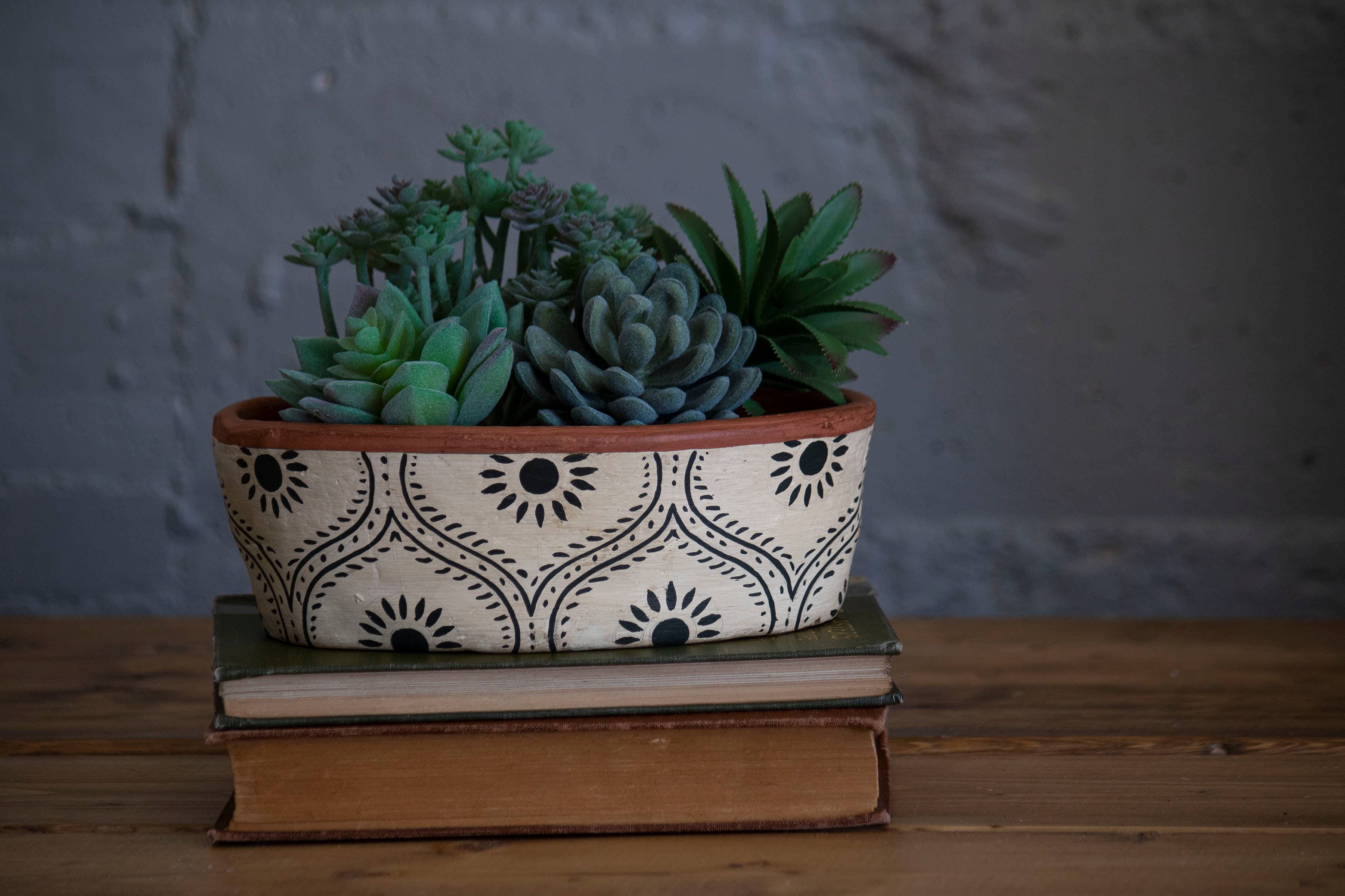 Jenica Oval Terracotta Planter Hand Painted Floral