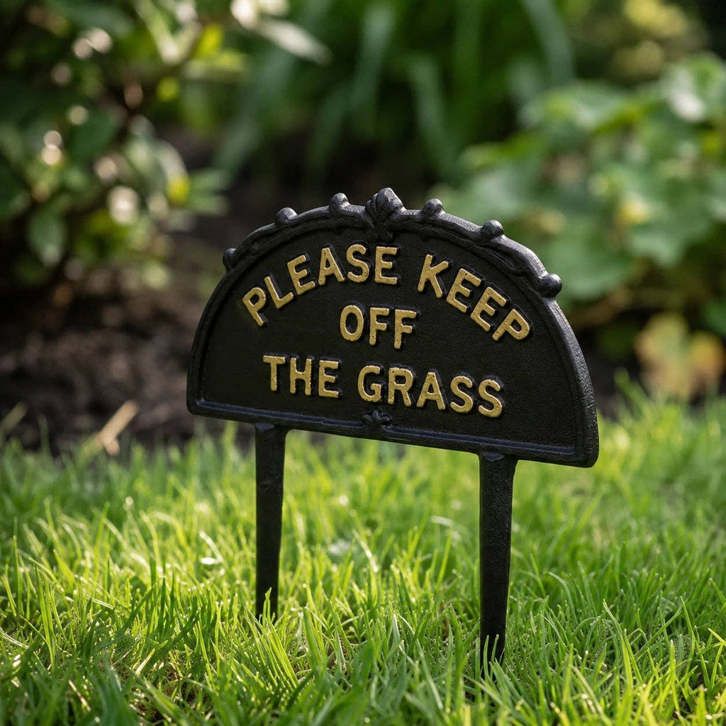 "Please Keep Off the Grass" Cast Iron Garden Stake Sign, 10.3"