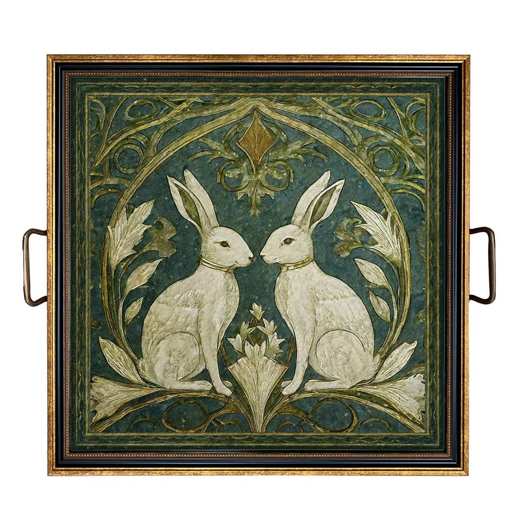 Two Rabbits Art Nouveau Style Decorative Tray | Tabletop