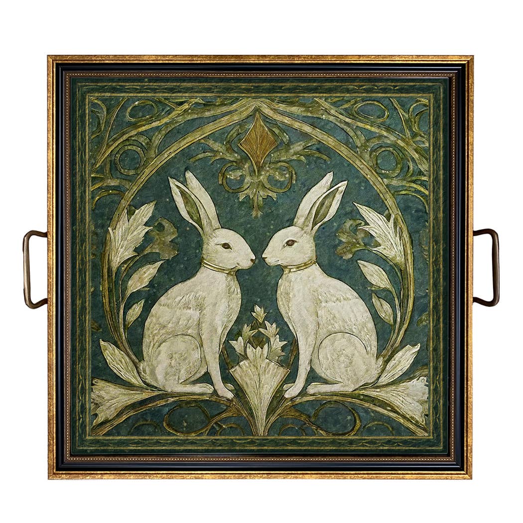 Two Rabbits Art Nouveau Style Decorative Tray | Tabletop