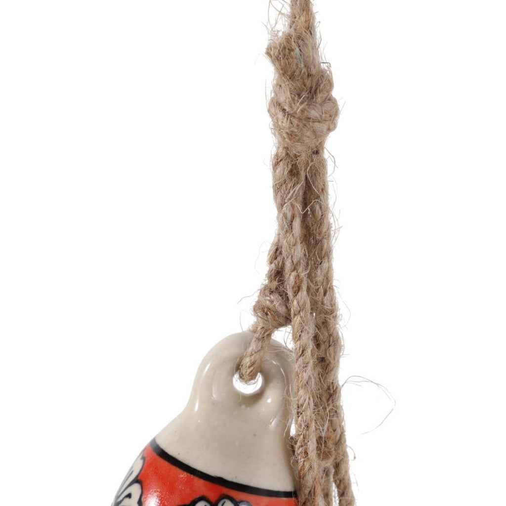 Wind Chime - Blue Ceramic and Jute Bell Cluster, 37 in.