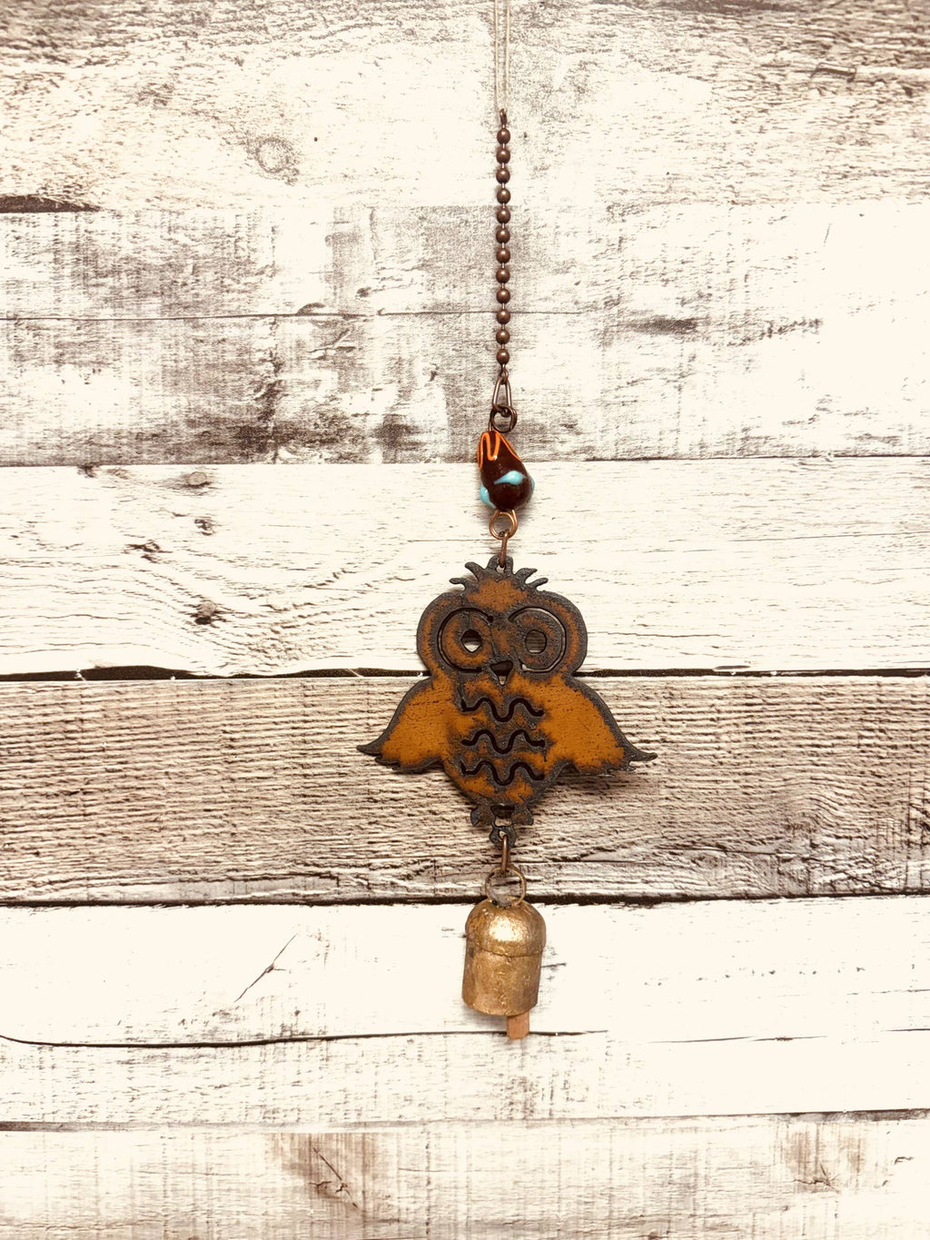 Owl Rustic Metal Bell Garden Chime Outdoor Gift