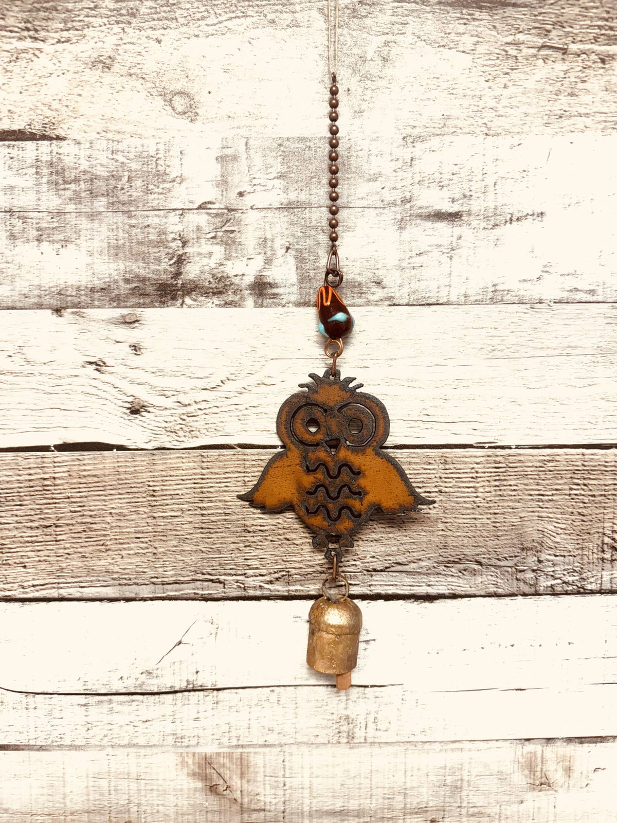 Owl Rustic Metal Bell Garden Chime Outdoor Gift