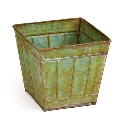 Verdigris Square Tin Planter Pot w/ PVC Liner