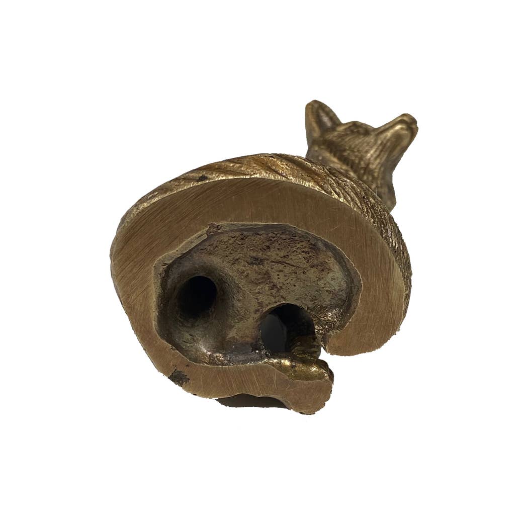Antiqued Solid Brass Sitting Fox | Tabletop Decor