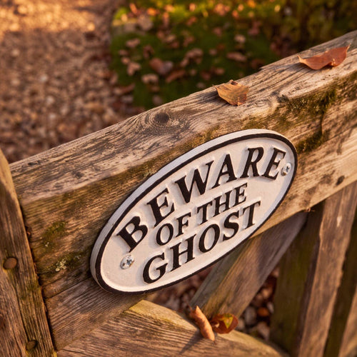 Beware of the Ghost Wall Sign, Cast Iron, Halloween Decor, 6.5"