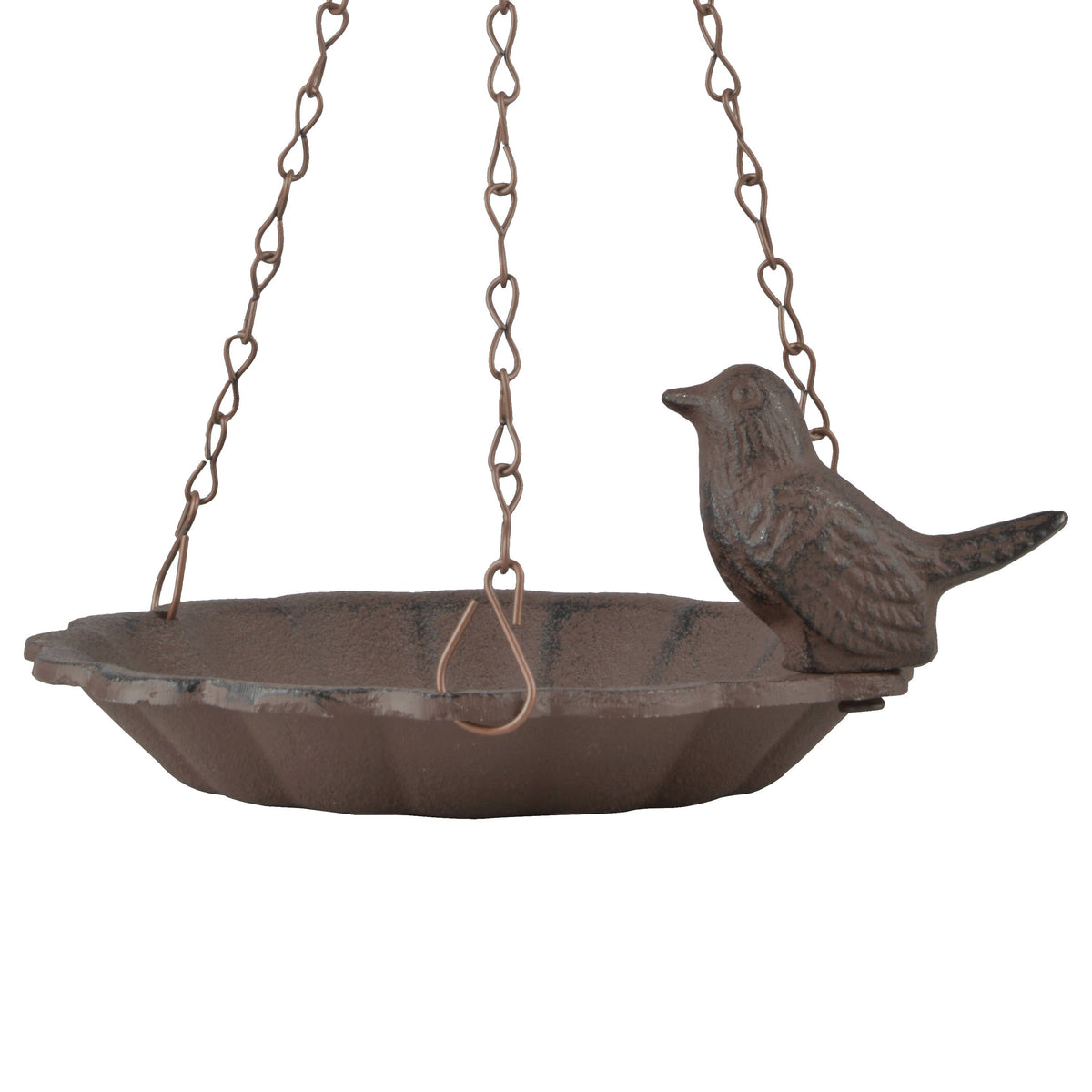Hanging Bird Bath w/Bird, Cast Iron, Antique Brown
