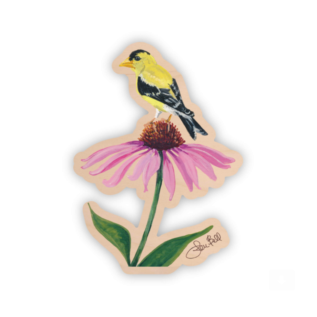 Purple Cone Flower with Yellow Finch Sticker