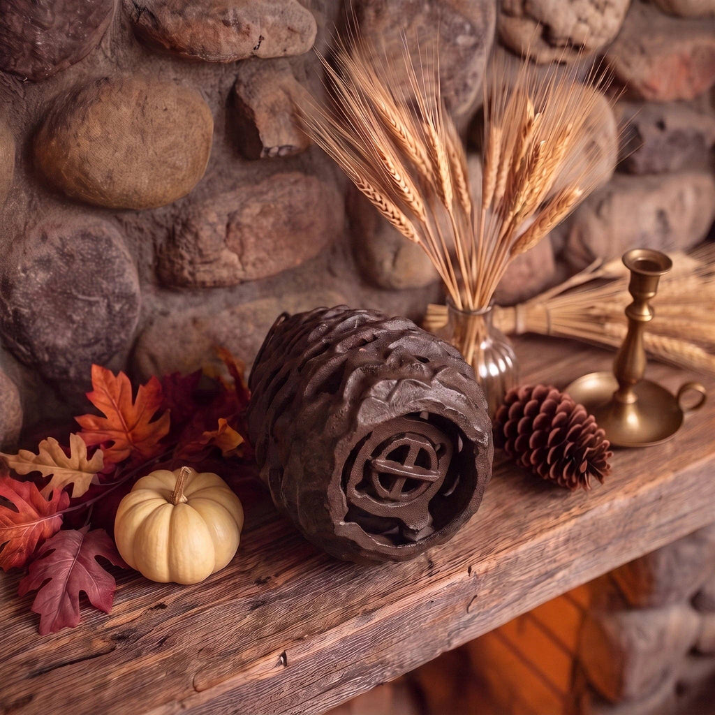 Pinecone Candle Lantern, Antique Brown Cast Iron Tealight Holder, 9"
